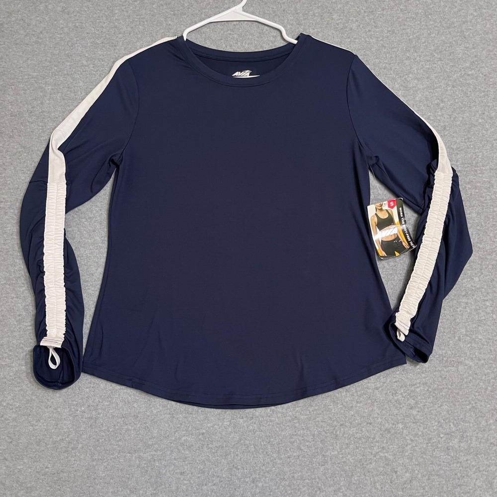 Avia Top Womens Small Blue Ruched Long Sleeve Tee Pullover New